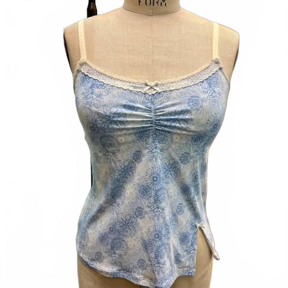 NEW AMOENA women's pauline shelf bra camisole in blue/off white